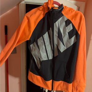 Nike Black and Orange/Coral Hoodie with Gray Logo